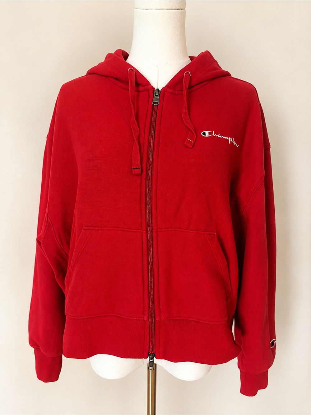 Champion Red Full Zip Hoodie Women’s Large USA Athletic Logo Fleece Sweatshirt